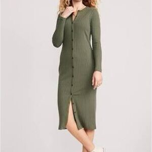 Old Navy Green Ribbed Dress Long Sleeve Button Down, Large